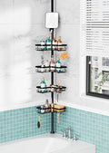 KEGII Shower Caddy Tension Pole - Adjustable Rustproof Corner Bathroom Organizer with Fogless Shower Mirror, 25–114.2 Inch No-Drill Bathroom Storage, Black - style: Tension Caddy with Mirror - Black