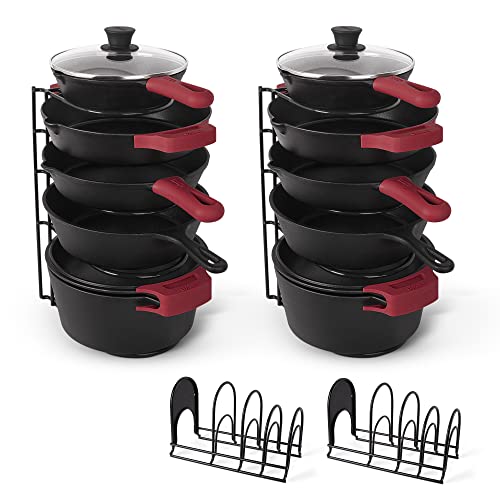 Cuisinel Pots and Pans Organizer - 15" Heavy Duty Skillet Rack - 2 Pack - Kitchen Counter/Cabinet Organization Storage - Holder for Cookie Sheet, Cutting Board, Cast Iron Cookware, Dish, Lid Stand - color: Black, size: 15" - 2-Pack