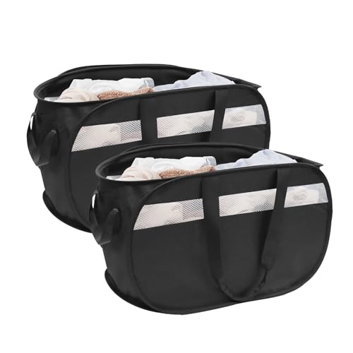 Collapsible Laundry Baskets, Foldable Tear Proof Pop Up Hamper with Reinforced Carry Handles, Durable Laundry Hamper for Home, Laundry, Bathroom, Dorm or Travel (Black, 2 Pack) - color: Black(Cationic), size: 2 Pack