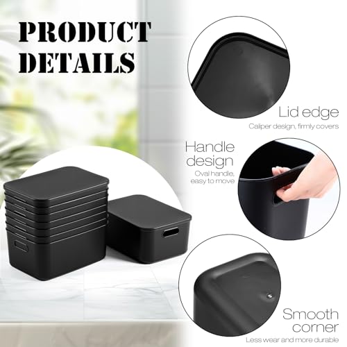 Hoolerry 8 Pieces Colorful Storage Bins with Lid, Plastic Storage Basket Organizing Container Stackable Box with Handle for Shelves Desktop Playroom Office(13.8 x 9.8 x 5.9 Inch,Black) - color: Black, size: 13.8 x 9.8 x 5.9 Inch