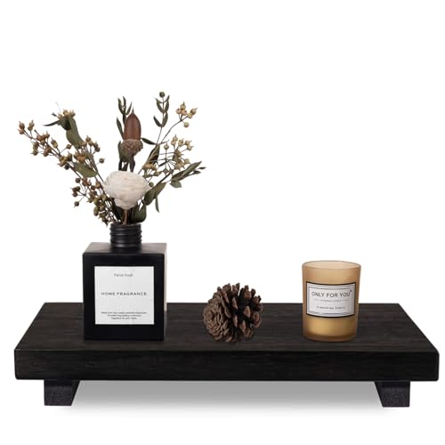zoocatia Small Wood Tray Pedestal Stand Farmhouse Bathroom Decor Decorative Wooden Riser Kitchen Soap Dish Holder for Vanity, Counter, Sink, Large 11.8" x 7" - Black - color: Black, size: 11.8" x 7" x 1.6"