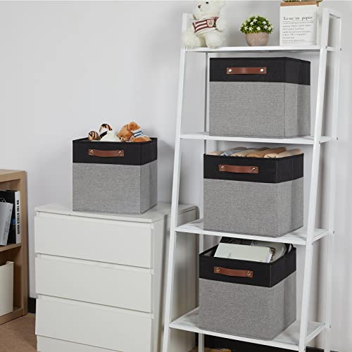Temary Fabric Cube Storage Bins 12 Inch Decorative Storage Cubes Baskets 4 Pack Foldable Cube Storage Bins for Closet, Shelves (Black&Grey) - color: Black&Grey, size: 12×12×12