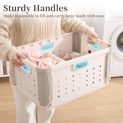 HAIXIN HOME Stackable Plastic Laundry Basket on Wheel, 42L Clothes Laundry Hamper with Divider for Pre-Sorting, Dirty Clothing Storage Organizer Bin with Handles for Closet, Bedroom, Bathroom - 2 Pack - size: 2 Pack