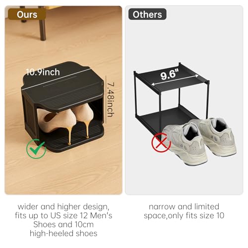 Vertical Shoe Rack, 9-Tier Plastic Stackable Storage Shelf for Small Closets and Narrow Spaces, Compact Free Standing Shoe Racks for Entryway Bedroom Dormitory - color: Black, size: 9 Tiers
