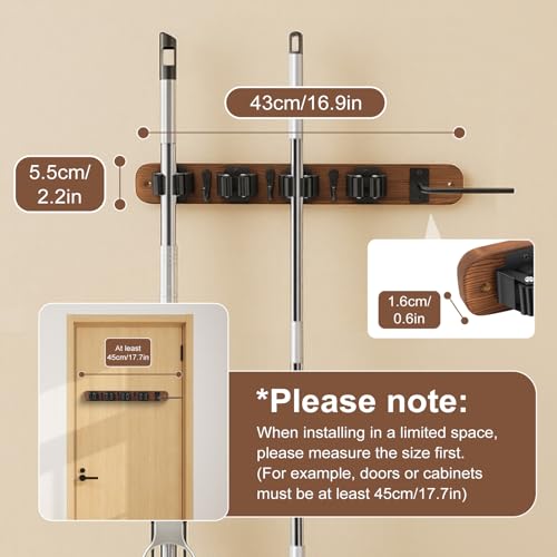 Broom Holder Wall Mount With Vacuum Cleaner Holder,Wood Broom Hangers For Wall，Broom And Mop Organizer Wall Hanging For Laundry Room ，Broom Organizer Wall Mount For Home Garage Kitchen (Black)