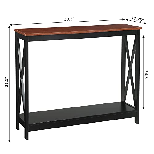 Convenience Concepts Oxford Console Table 39.5" - Farmhouse, Modern Narrow Sofa Display Accent with Storage Shelf for Transitional, Coastal Living Room, Entryway, or Hallway, Black/Cherry - color: Cherry/Black