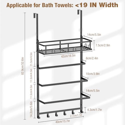 Aetyord Towel Racks for Bathroom Over the Door Towel Rack Towel Storage with Metal Shelf Basket and Hooks Black - color: Black
