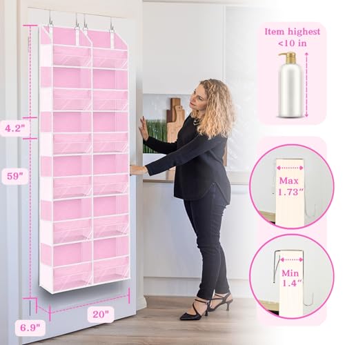 Over The Door Organizer 6 Tiers, Extra Large Behind Door Storage of 12 Compartments, 80 lbs Weight Capacity Hanging Storage Organizer with Clear Window Kids Toys,Shoes,Diapers,Room Storage,Pink - color: Pink - 6 Tiers