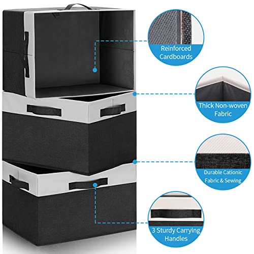 GhvyenntteS Large Storage Baskets for Shelves 3 Pack, Collapsible Fabric Storage Bins with 3 Handles, Decorative Closet Organizers and Storage bins for Clothes Blanket Beddings (Black, 15"x11"x9.6") - color: Black & White, size: Large-3 Pack