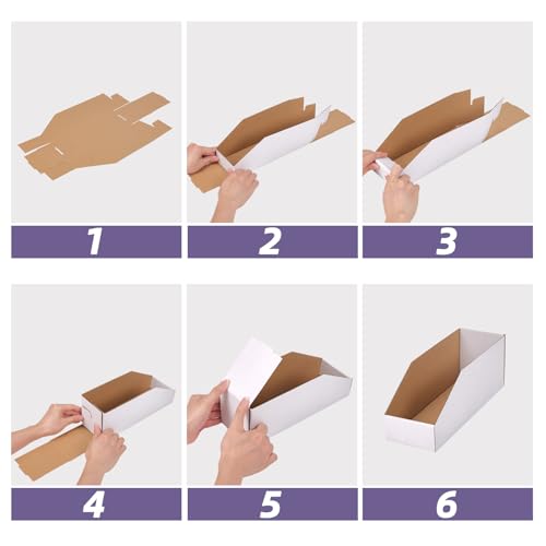 EXYGLO Cardboard Storage Bins 50 Pack, 12x4x4.5 Inch Cardboard Boxes, Corrugated Organizer Bins for Pantry, Shelves, Garage, Office, Shop, White - color: 50 Pack White, size: 12x4x4.5 inches