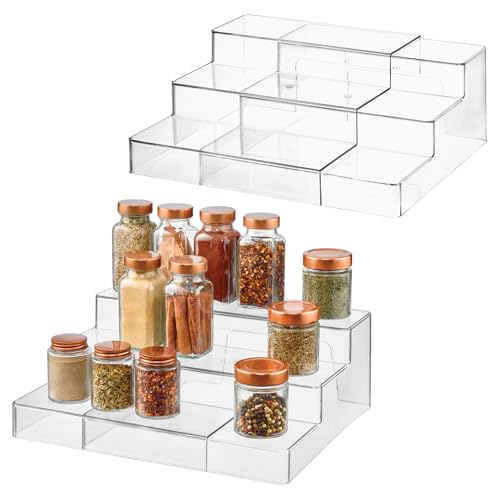 iDesign 3-Tier Expandable Spice Rack Organizer for Cabinet, Pantry, Set of 2, Clear, Made in USA