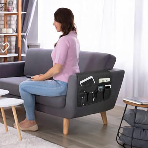 NB Sofa Armrest Organize Remote Holder Bedside Caddy Organizer With 5 Pockets，Non-Slip Couch Remote Control Holder Couch Armchair Caddy Accessories (Black, 35''X18'') - color: black, size: 35''x18''