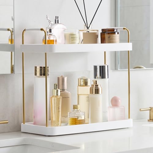Vtopmart 2-Tier Bathroom Countertop Organizer, Vanity Dresser Counter Tray Shelf for Skincare, Perfume, Makeup, Gold - color: Gold, size: Square