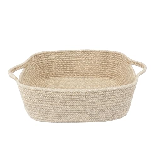 XUANGUO Woven Cotton Rope Storage Basket with Handles for Organizing Shelves Closet Small Cat Dog Pet Toy Baskets Box Bin Decorative Rectangle Baby Nursery Basket Gift Basket Empty oatmeal - color: Oatmeal