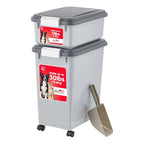 IRIS USA Dog Food Storage Container, 30 lbs & 11 lbs Combo, Cat Food Storage Container, Dog Treat Container, Airtight, Stackable, 2-Cup Scoop, Wheels, Easy Mobility, Gray - color: Gray/Dark Gray