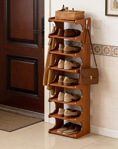 Tall Narrow Solid Wood Shoe Rack, 8 Tier Vertical Shoe Storage Tower, Freestanding Corner Organizer for Small Entryways, Slim Space-Saving Shoe Rack (12.6" L x 9.84" W x 44.1" H) - size: 8layers 44.1"h