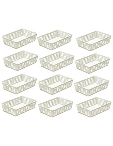 YBM Home 12-Pack Plastic Storage Baskets Bins for Home Junk Drawer, Shelves, and Office Organization, Functional Trays/Containers Great for Kitchen Pantry, Cabinets, Bedrooms, and Bathrooms, White - color: White, size: 12