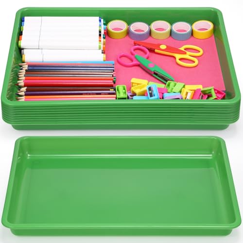 Hoteam 10 Pcs Flat Storage Organizer Tray Bin Paper Tray for Classroom Plastic Stackable File Organizer for School Office Teacher Book Organization(Green,16.14 x 11.81 x 1.38 Inch) - color: Green, size: 16.14 x 11.81 x 1.38 Inch