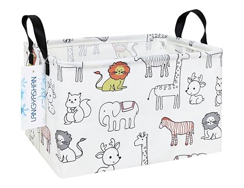LANGYASHAN Rectangular Storage Bin Collapse Canvas Fabric Cartoon Storage Basket with Handles for Organizing Home Kitchen Boys and Girls Toys Office Closet Shelf Baskets (Rec Simplified Zoo) - color: Rec Simplified Zoo