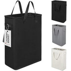 ZERO JET LAG Slim Laundry Hamper With Handles Collapsible Laundry Basket Thin Dirty Clothes Basket Narrow Laundry Bag Foldable Dirty Clothes Hamper 45L (24 inches,Black) - color: Black- With Handles