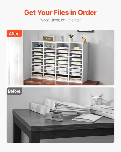 VEVOR Literature Organizer, 36 Compartments Office Mailbox with Adjustable Shelves, Wooden Mailbox Sorter Medium Density Fiberboard Office Home Classroom Storage for Files, Documents, Papers, White - color: White, size: 36 Compartments