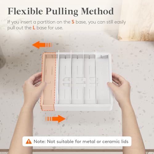 Lifewit Kitchen Cabinet Organizer for Food Contanier Lid, Expandable Lids Holder with 8 Adjustable Dividers & 9 Sections for Pantry Organizers and Storage, Home Drawer Organization, Large, 9.8"-17" - size: Large(9.8-17.3" x 9.6")