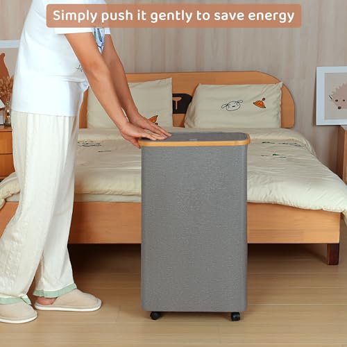 Slim Laundry Basket with Wheels,Narrow Hampers for Laundry, Laundry Hamper with Lid&Bamboo Handles,Dirty Clothes Hamper for for Bathroom Bedroom Dorm, 60L Grey - color: Grey, size: 60L with Wheels