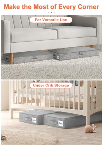 punemi 5 inches High Low Profile Under Bed Storage, Underbed Storage Containers With Sturdy Sidewalls & Bottom, Slim Under Couch Sofa Storage, Shallow Clothes Storage Bins, 2Pack, Grey - color: Grey-rigid-2pack, size: 5 inch