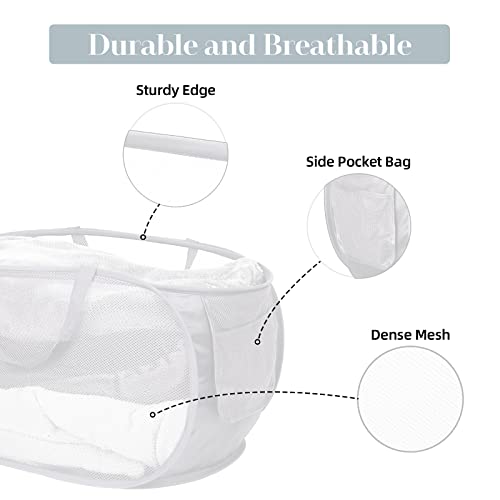 4 Pack Collapsible Laundry Baskets, Foldable Laundry Basket with Pocket, Durable Mesh Pop Up Hampers, Reinforced Handles Dirty Clothes Hamper for Laundry, Bedroom, Bathroom, Dorm, Travel or Camping - color: Gray+White+Beige+Pink