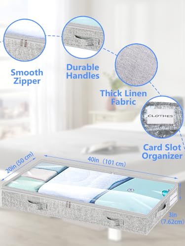Low Profile Under Bed Storage, 3-Inch High Foldable Underbed Storage Bins with Lid & Zipper, No Structure, Super Slim Clothes Organizer for Crib Dorm Couch Low Bed, 6-Pack, Clear Top - size: 6 Pcs