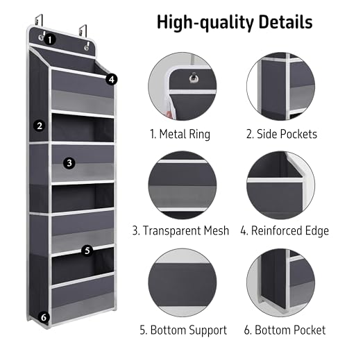 TYMENSH Over The Door Hanging Organizer with 4 Large Pockets – Closet, Bathroom, Nursery, Bedroom, Dorm Storage for Toys, Cosmetics, and Baby Essentials, Gray - color: Grey