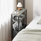 Narrow Side Table, Slim End Table with Magazine Rack, Bedside Table for Small Spaces, 3 Tier Sofa Couch Table Nightstand for Living Room, Bedroom, Oak Grey LET503Q - color: Oak Grey