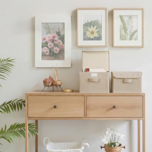 GRANNY SAYS Small Storage Bins with Lids, Small Storage Boxes, Shelf Baskets for Shelf, Collapsible Storage Bins for Living Room, Bedroom, 10x8x7 Inch, Khaki, 2-Pack - color: Khaki, size: Small-2 Pack