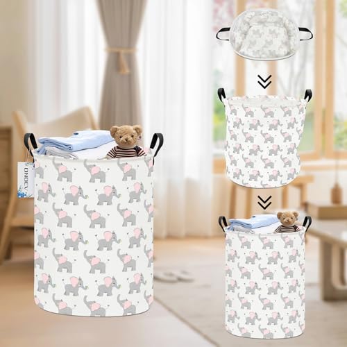 Round Waterproof Laundry Basket,Laundry Hampers with Handle,Gift Basket,Suitable for Children's Room and Toy Storage (Elephant calf) - color: Round Elephant calf