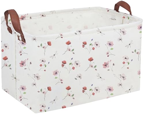 Sanjiaofeng Rectangular Kids Basket Flower Storage Bins,Girls Storage Basket with Handles.Clothers,Books,Kid's Gifts Bins. (Dried flower) - color: Dried flower