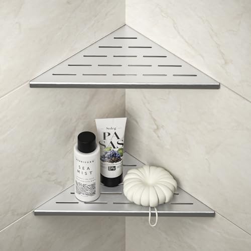 Corner Shower Shelf 10", Brushed 304 Stainless Steel Slot Design Recessed Corner Shelves Bathroom Grout in Shelf for Tiled Wall, 2 Pack - color: Brushed, size: 10"-2 Pack