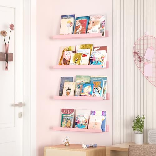 upsimples Acrylic Shelves for Wall Decor, 15" Display Shelf Perfume Organizer for Bathroom, Bedroom, Living Room, Floating Bookshelves for Kids, Pink, 4 Pack - color: Pink