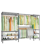 Ulif E11 Heavy-Duty Garment Rack, Metal Freestanding Clothes Rack and Closet Storage Organizer System with 8 Shelves and 4 Hanger Rods, (73.2-97.6)" W x 14.5" D x 71.2" H, Load 1034 LBS, Black - color: Black