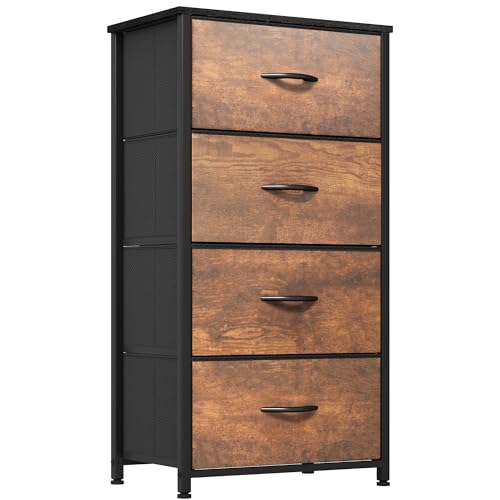 YITAHOME Dresser with 4 Drawers - Fabric Tower, Organizer Unit for Bedroom, Living Room, Closets - Sturdy Steel Frame, Easy Pull Fabric Bins & Wooden Top - color: Rustic Brown, style: 4-Drawer