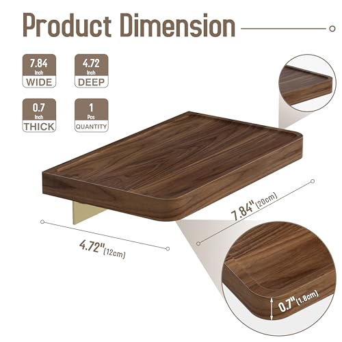 Danpoo 8 Inch Solid Wood Wall Shelf for Storage, Wall Mounted Rustic Walnut Wood Shelves for Bathroom, Living Room, Bedroom and Kitchen - color: Gold, size: 8 inch