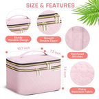HXLGMD Large Makeup Bag with Mirror Double Layer Travel Make Up Organizer Case, Large Capacity Coemetic with Brush Slot Divider, Travel Toiletry Bag for Women (Pink) - color: Pink