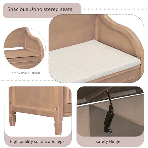 Knocbel Rustic Entry Storage Bench with Hidden Compartments and Removable Cushion, Wooden Entryway Hallway Foyer Shoe Bench Bedroom End of Bed Bench, 250lbs Weight Capacity (Brown) - color: Brown