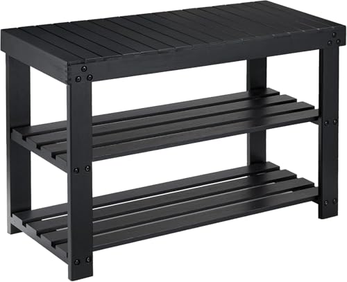 Pipishell Bamboo Shoe Rack Bench, 3 Tier Sturdy Shoe Organizer, Storage Shoe Shelf, Holds up to 300lbs for Entryway Bedroom Living Room Balcony, Black - color: Black