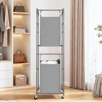 STORAGE MANIAC 2 Tier Vertical Laundry Hamper, 2 Section Laundry Sorter with 2 Removable Tote Bags, Rolling Clothes Basket for Towels, Blankets, Tall Dirty Clothes Hamper for Closet, Bathroom, 2 Bags - size: 2 Section