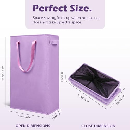 Odonata Slim Laundry Hamper Handles Collapsible Laundry Basket Thin Dirty Clothes Basket Narrow Laundry Bag Foldable Dirty Hamper 45L (Light Purple) - color: Light Purple