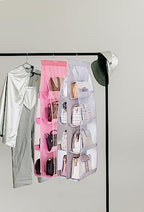 AARAINBOW 2 Packs Hanging Handbag Purse Organizer, Hanging Hand Bag Organizer Wardrobe Closet Purse Holder, 8 Pockets, 43.3L x 14.1W (B Gray Light Pink) - color: B Gray Light Pink