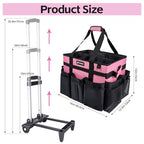 Large Rolling Cleaning Caddy Bag with Wheels, with Detachable Trolley, Cleaning Bags on Wheels for Housekeepers, Cleaning Cart Supplies Organizer for Home, Car, Picnic (Pink) - color: Pink
