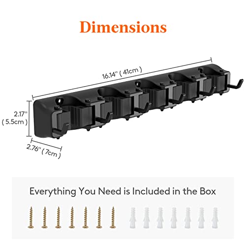 Lifewit Mop and Broom Holder Wall Mount, Anti-Slip Broom Hanger for Cleaning Supplies Organizer, Easy Install Tool Hanging Rack for Closet, Kitchen, Garage, 5 Slot 6 Hooks, Hold 30lbs, Black, 1 Pack - color: Black