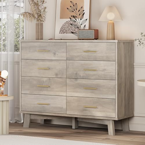 Xixini Dresser for Bedroom, 8 Drawer Wide Modern Chest of Drawers with X-Shaped Sturdy Base, Wood Double Dresser Closet Clothes Storage Organizer, Wooden TV Stand for Living Room, Hallway, Grey - color: Grey, size: 15.6"D x 47.2"W x 37.2"H (8 Drawers)