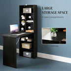 Foldable Wall Mounted Desk with Storage Shelves, Fold Out Convertible Computer Table with Blackboard, Folding Writing Table Workstation for Small Spaces,Home Office (Black) - color: Black